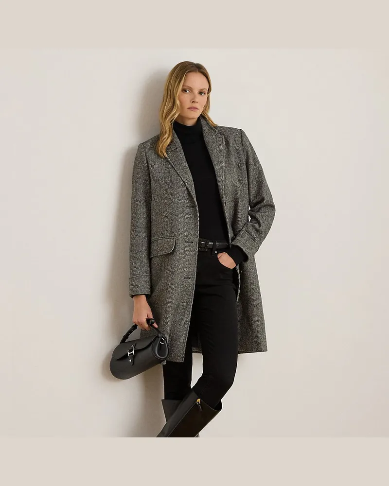 Ralph Lauren Mantel mit Fischgratmuster Black