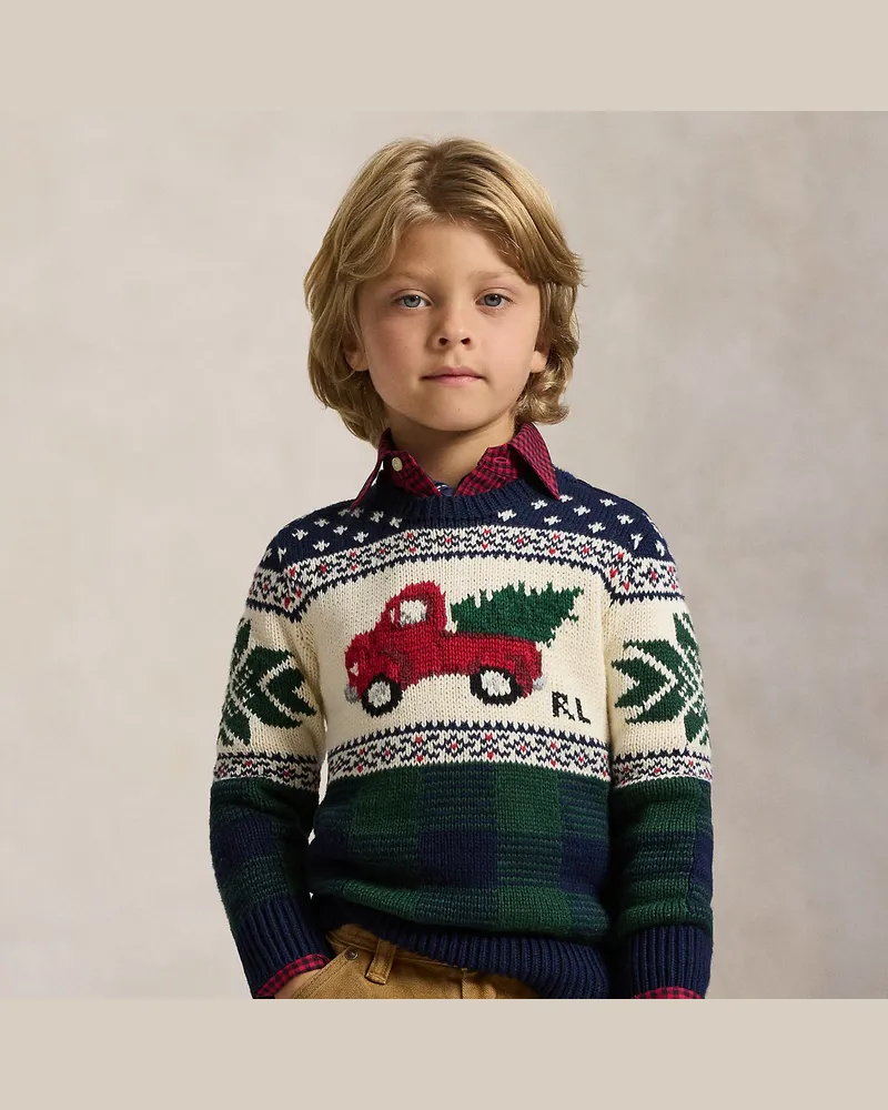 Ralph Lauren Baumwollpullover mit Truck-Intarsie Blue