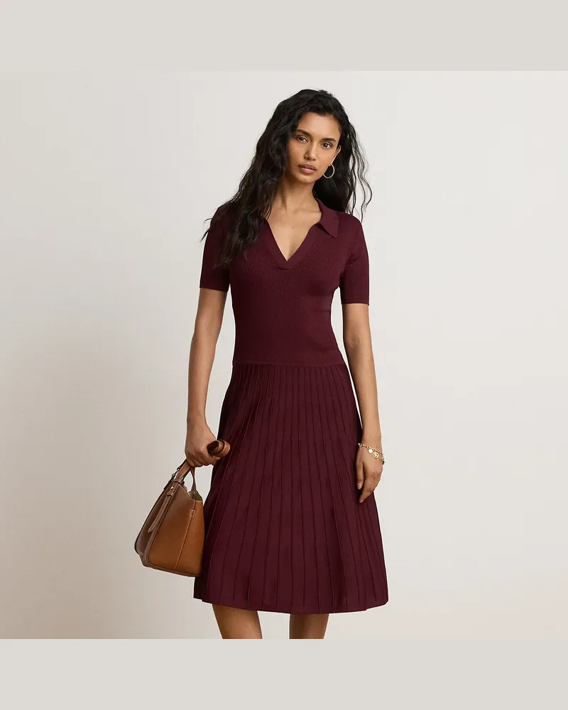 Ralph Lauren Kurzärmliges Rippenstrick-Pulloverkleid Red
