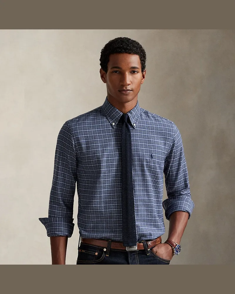 Ralph Lauren Custom-Fit Karo-Funktionshemd aus Twill Blue
