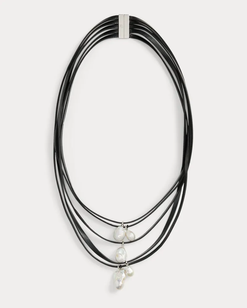 Ralph Lauren Mehrreihige Perlen- und Leder-Halskette Grey