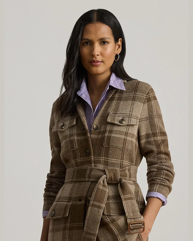 Ralph Lauren Karierter Blazer mit Gürtel Brown