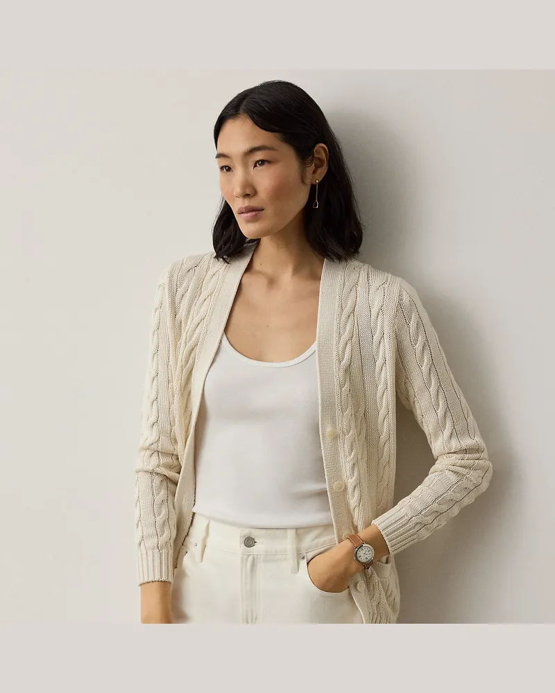 Ralph Lauren Zopfmuster-Cardigan aus Seidenmischung Cream