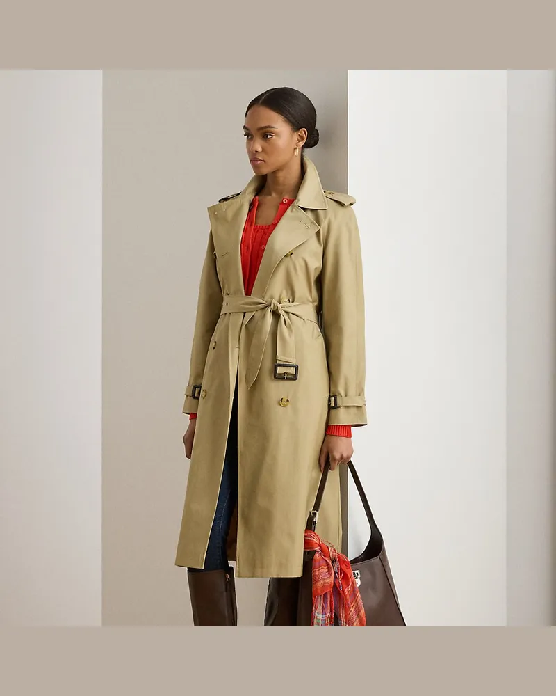 Ralph Lauren Kurzgrößen - Zweireihiger Trenchcoat mit Gürtel Tan