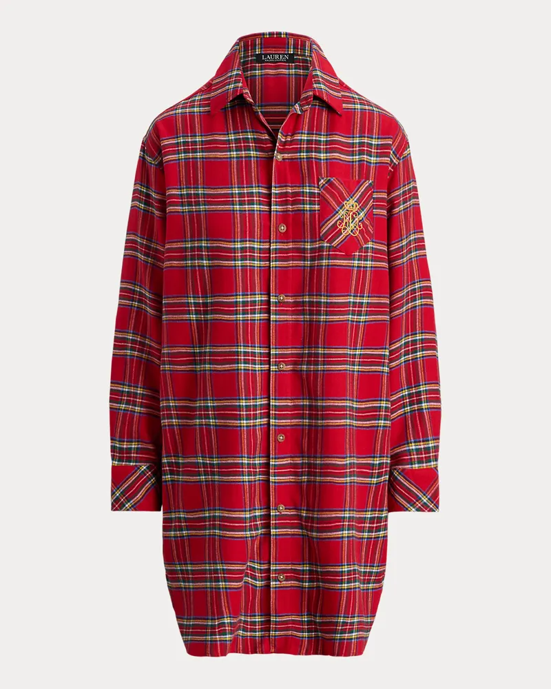 Ralph Lauren Kariertes Nachthemd aus angerautem Twill Red