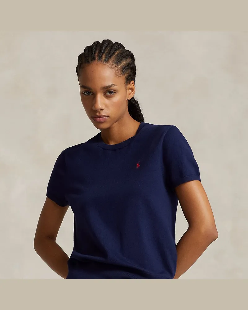 Ralph Lauren Kurzärmliger Baumwollpullover Blue