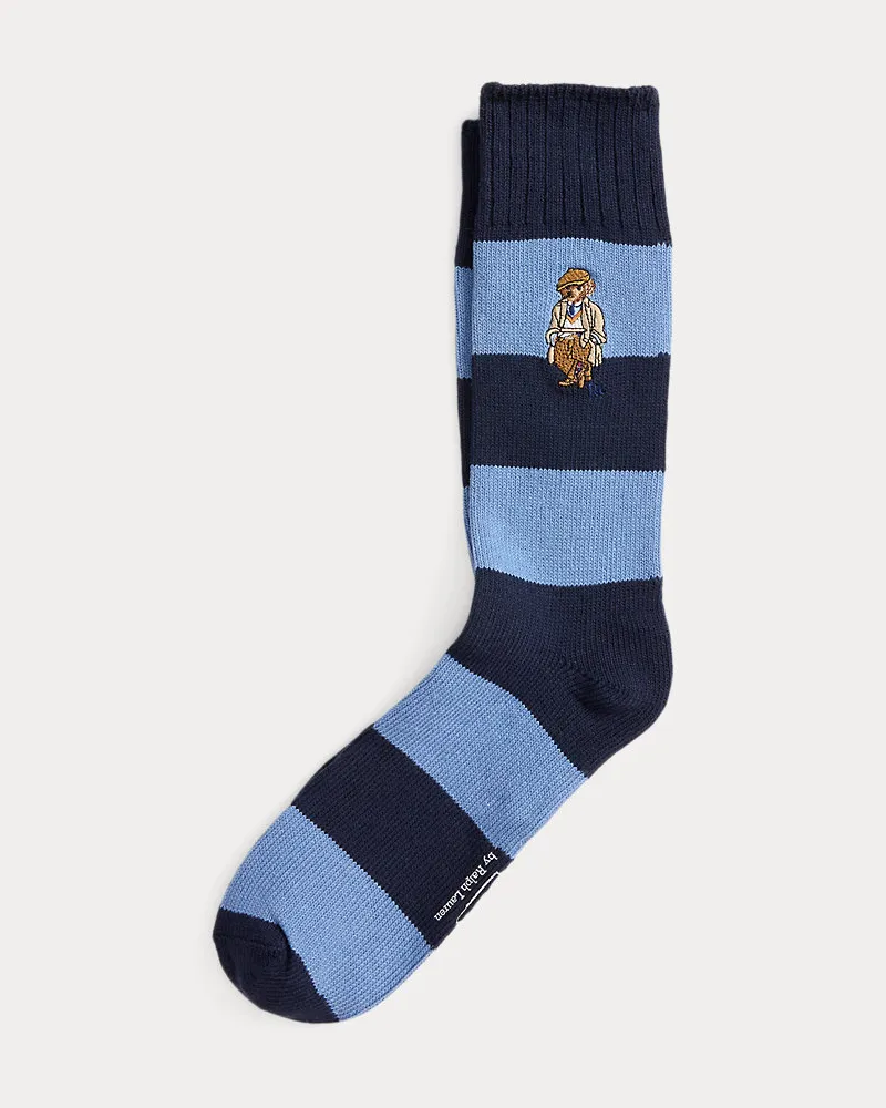 Ralph Lauren Crew-Socken mit Streifen und Polo Bear Blue