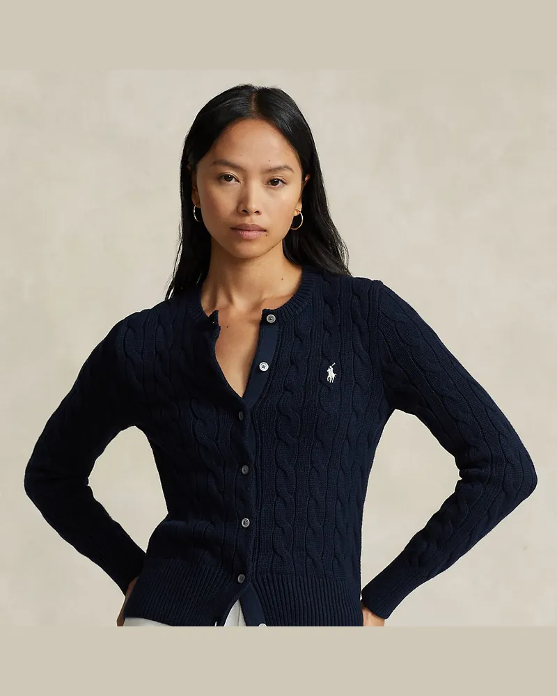 Ralph Lauren Baumwollstrickjacke mit Zopfmuster Blue