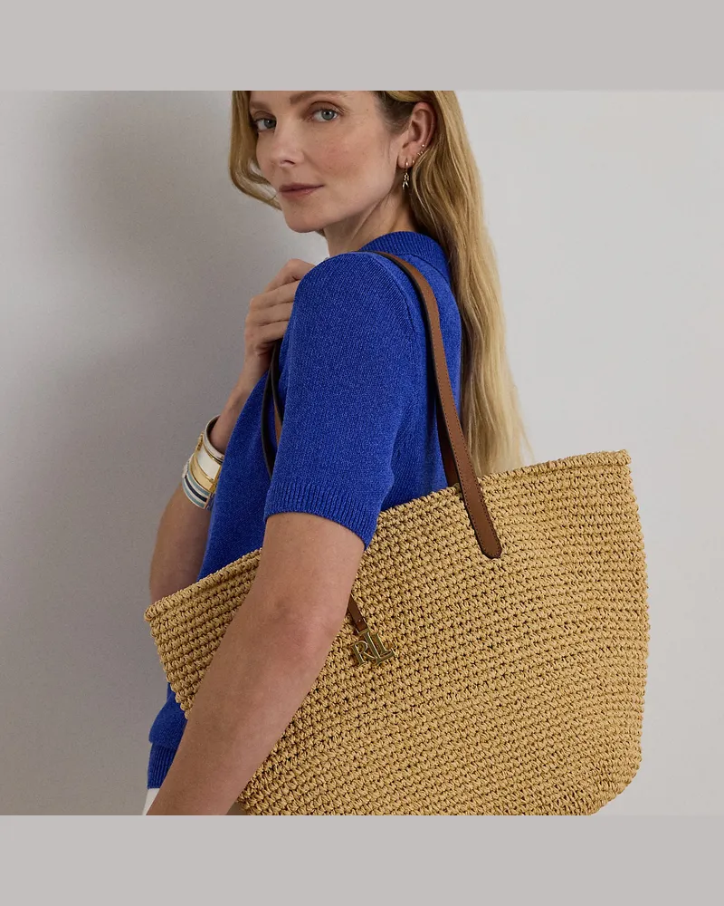 Ralph Lauren Große Häkel-Tragetasche Lainey aus Stroh Natural