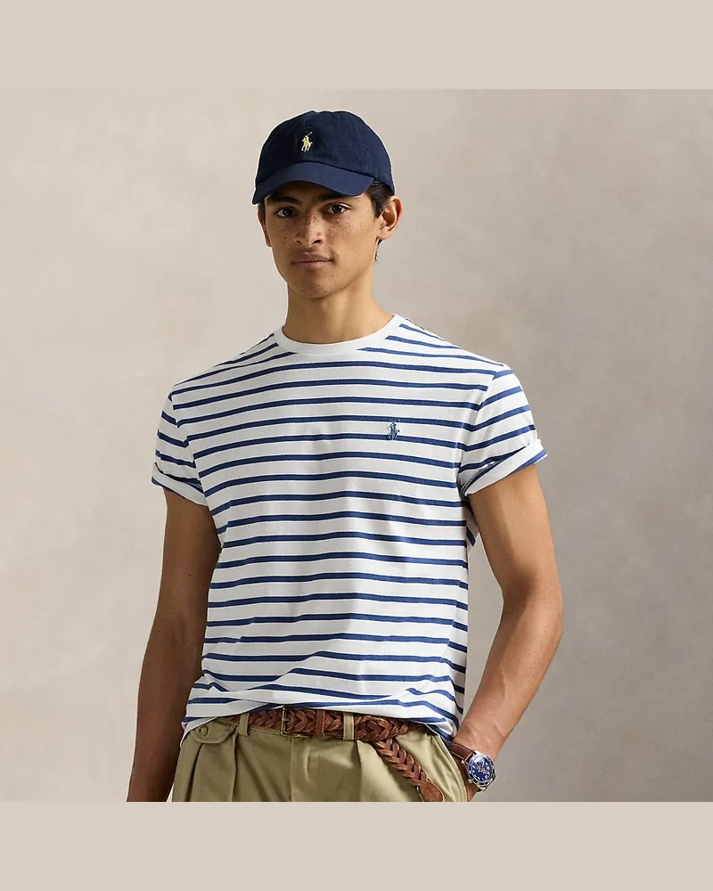 Ralph Lauren Gestreiftes Custom-Slim-Fit T-Shirt Blue