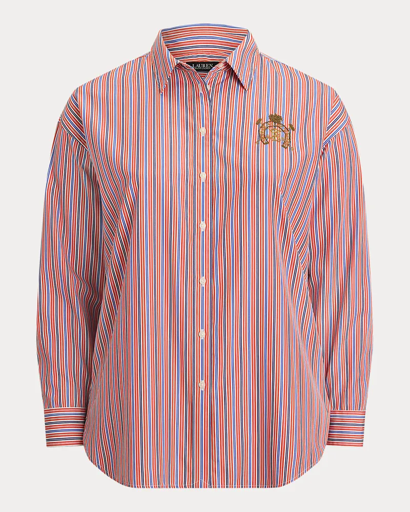 Ralph Lauren Plus Größen - Gestreiftes Relaxed-Fit Baumwollhemd Orange