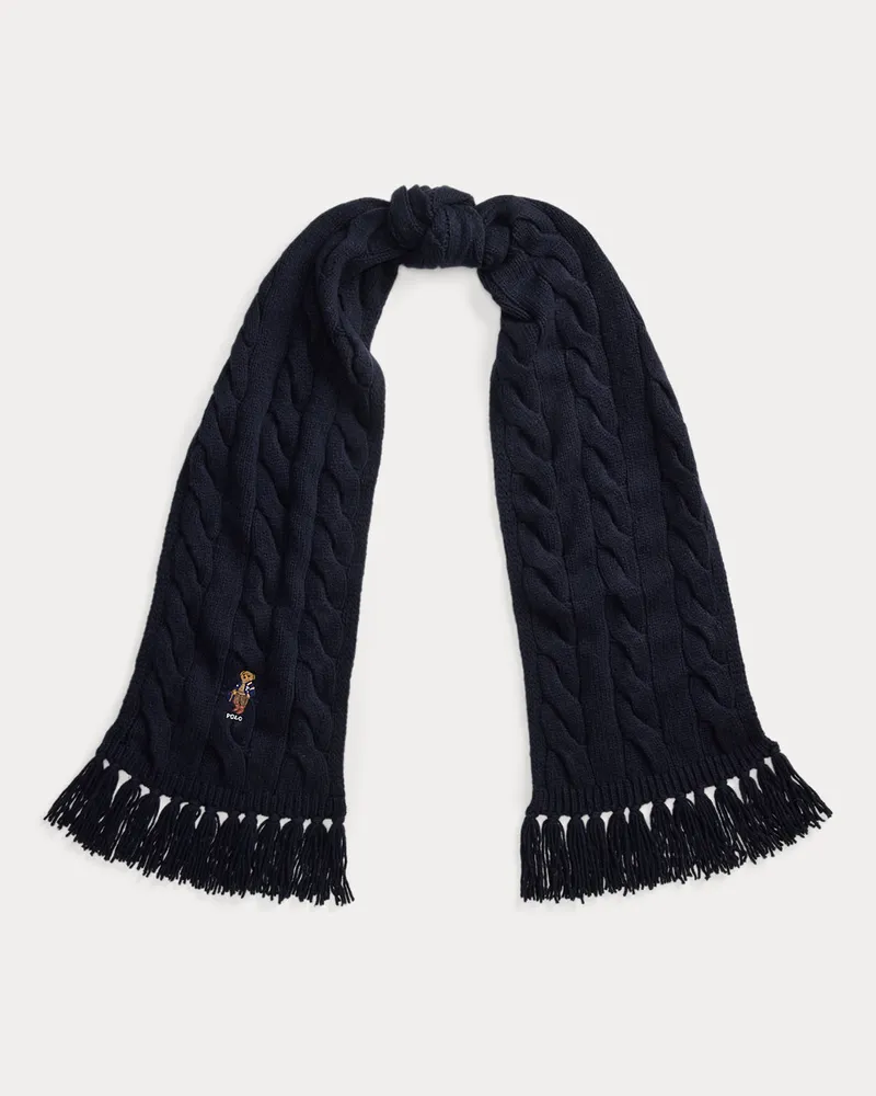 Ralph Lauren Schal mit Zopfmuster und Polo Bear Blue