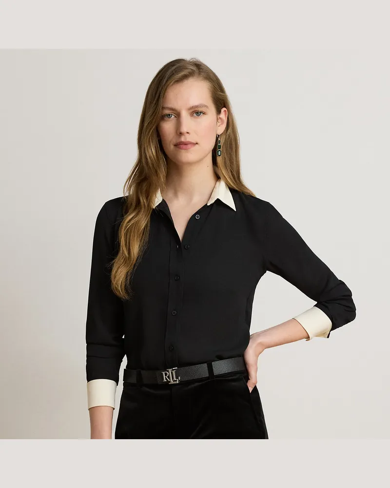 Ralph Lauren Zweifarbiges Classic-Fit Georgettehemd Black