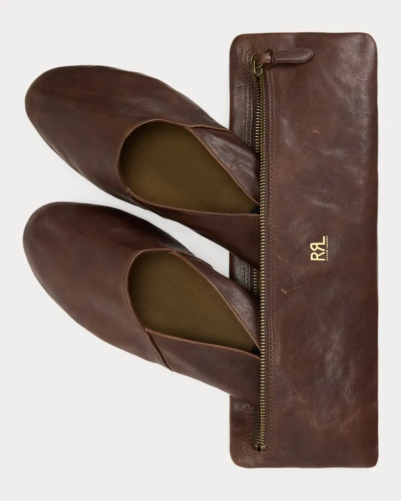 Ralph Lauren Verstaubare Slipper aus Leder Brown