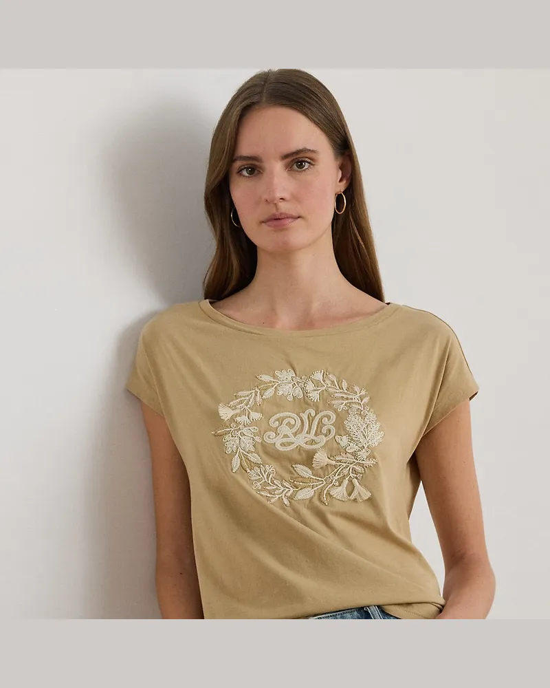 Ralph Lauren Baumwolljersey-T-Shirt mit Logostickerei Tan