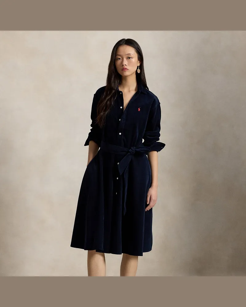 Ralph Lauren Kordsamt-Hemdkleid mit Gürtel Blue
