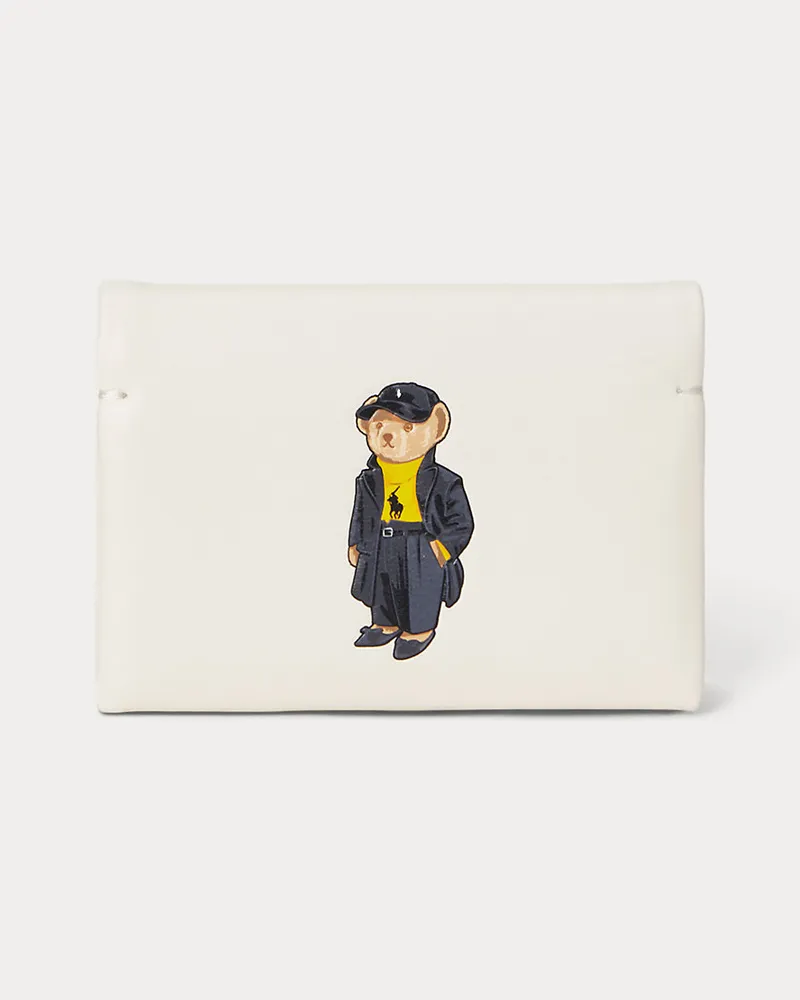 Ralph Lauren Lederkartenetui mit Klappe und Polo Bear White