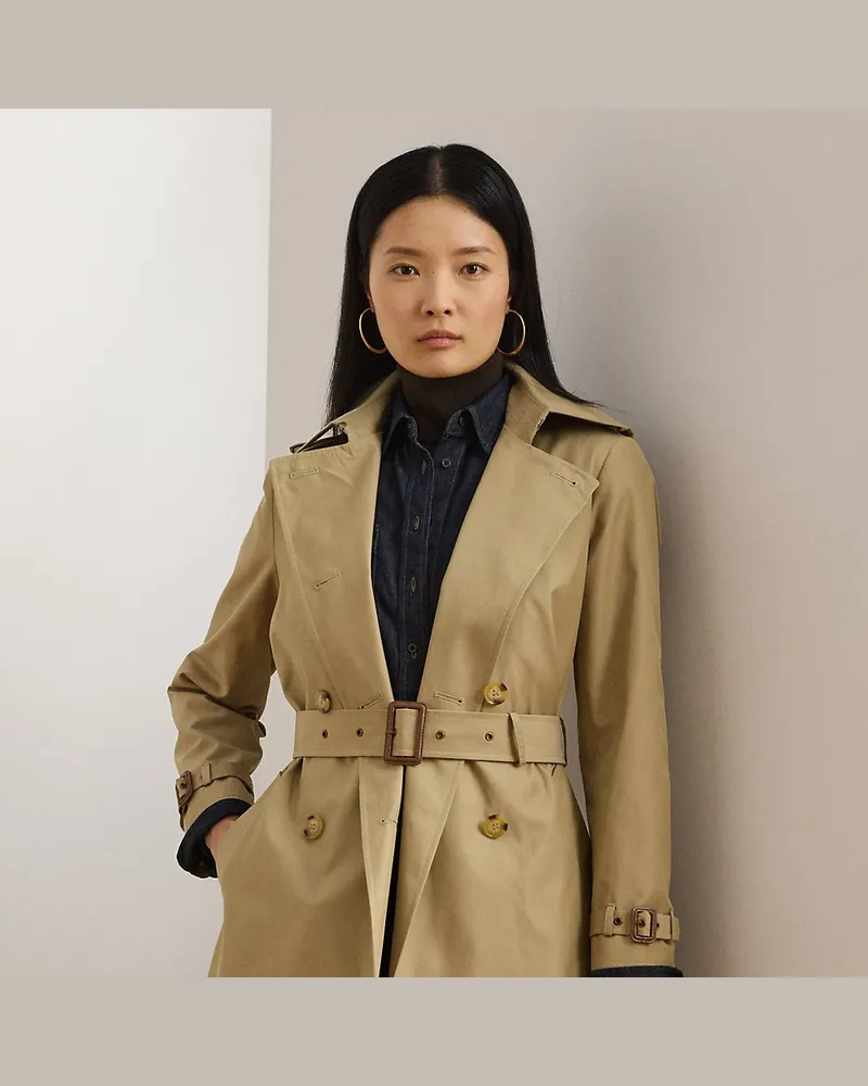 Ralph Lauren Zweireihiger Trenchcoat mit Baumwolle Tan