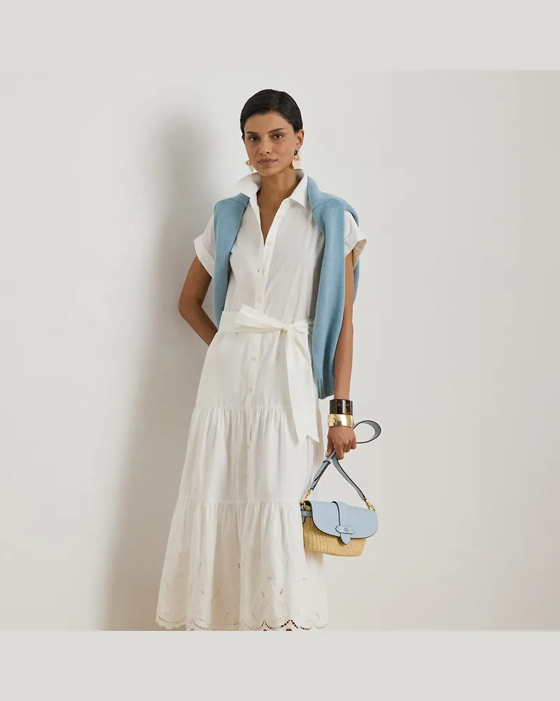 Ralph Lauren Gestuftes Hemdkleid mit Lochstickerei White