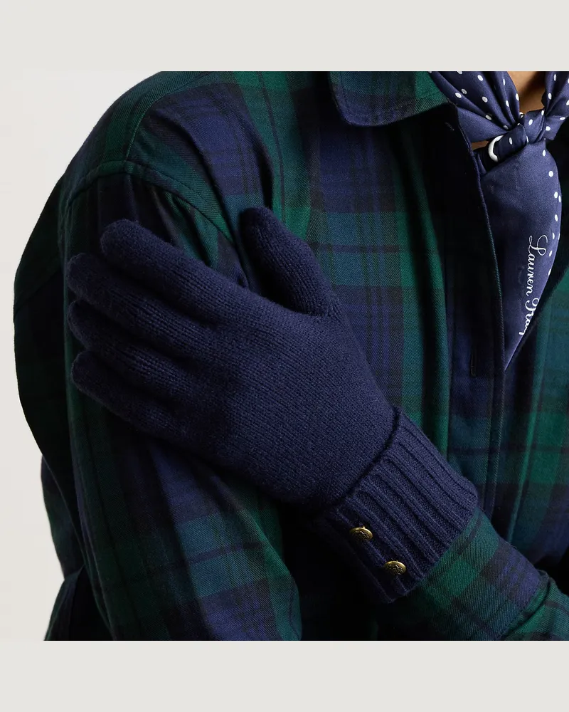 Ralph Lauren Strickhandschuhe mit Wappenknopf Blue