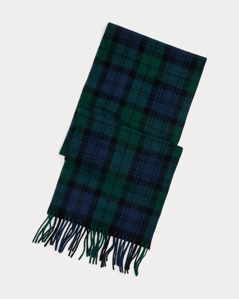 Ralph Lauren Karierter Fransenschal aus Wolle Black