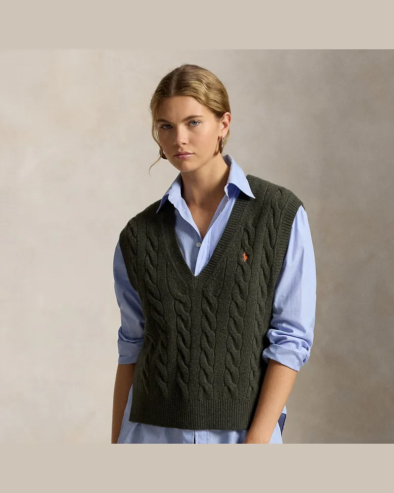Ralph Lauren Woll-Kaschmir-Pullunder mit Zopfmuster Green