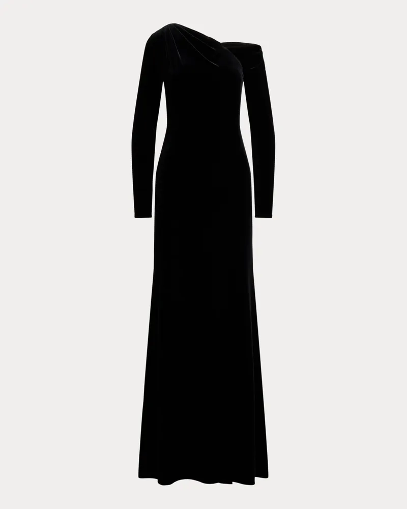 Ralph Lauren Asymmetrisches Abendkleid aus Samt Black