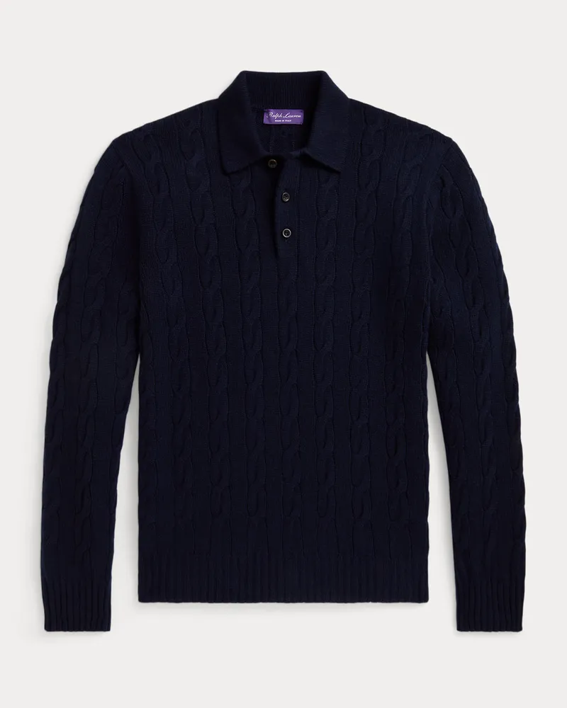 Ralph Lauren Polo-Kaschmirpullover mit Zopfmuster Blue