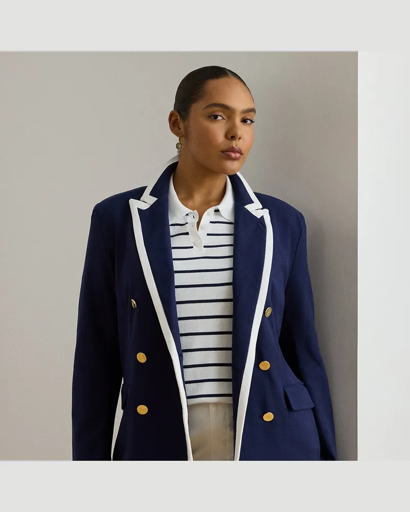 Ralph Lauren Plus Größen - Zweifarbiger zweireihiger Piqué-Blazer Blue