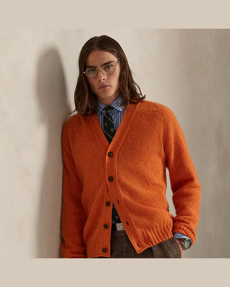 Ralph Lauren Woll-Strickjacke mit V-Ausschnitt Orange