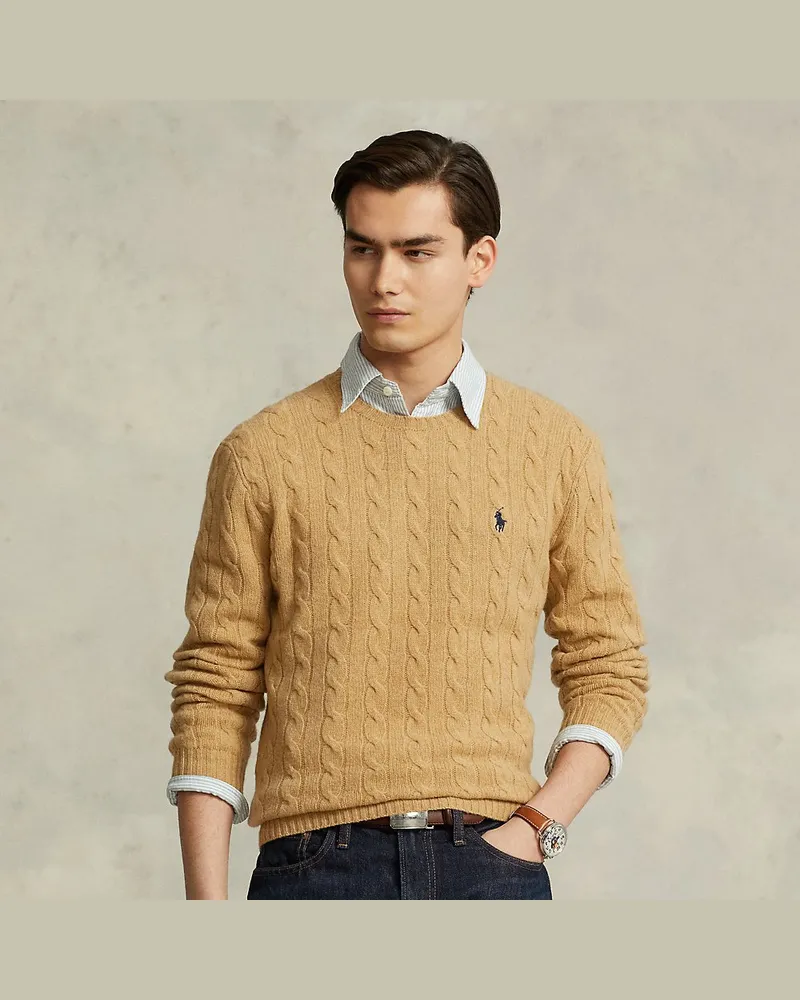 Ralph Lauren Woll-Kaschmir-Pullover mit Zopfmuster Tan