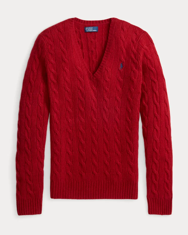 Ralph Lauren Woll-Kaschmir-Pullover mit Zopfmuster Red