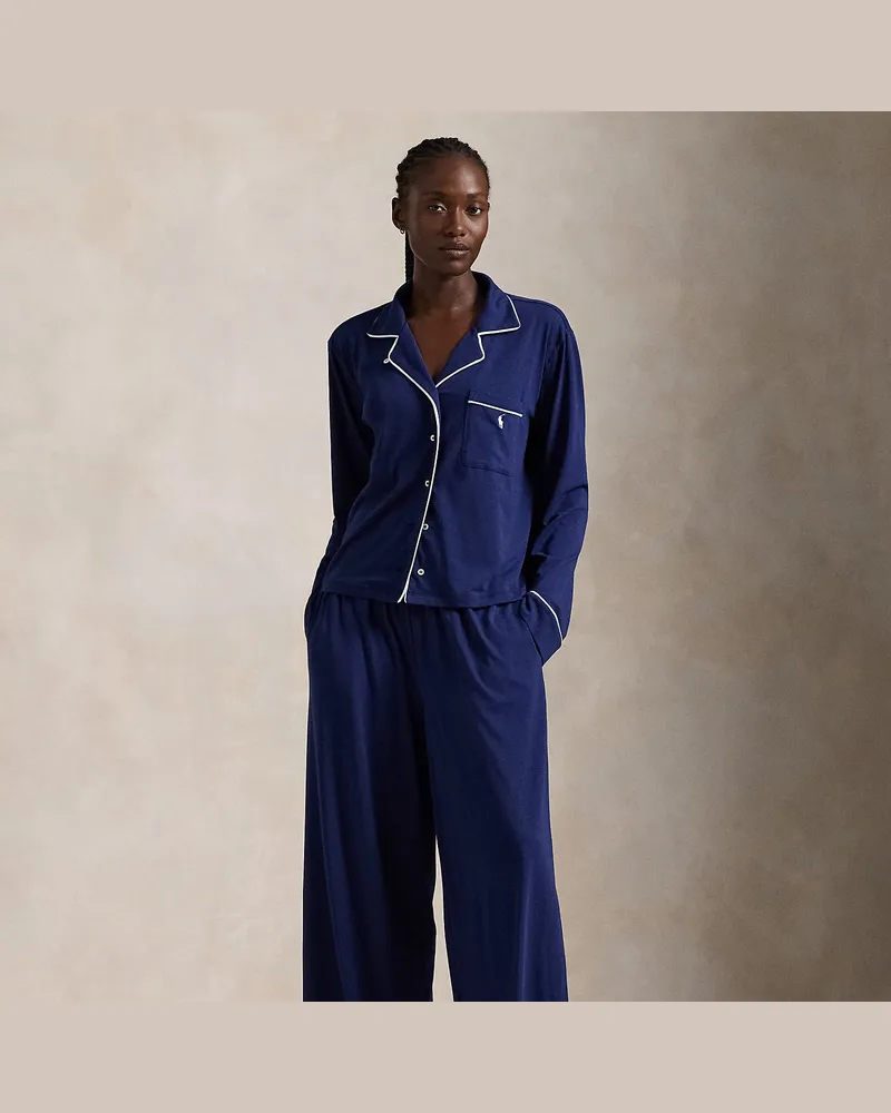 Ralph Lauren Langärmliger Pyjama aus Jersey Blue