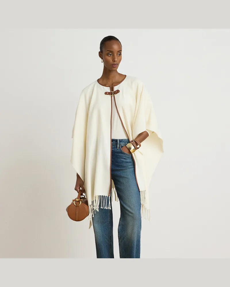 Ralph Lauren Fischgrat-Poncho mit Schnalle Cream