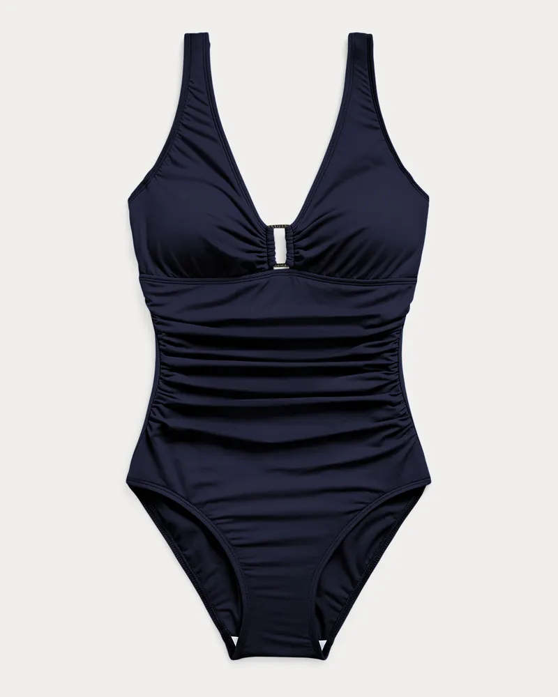 Ralph Lauren Gesmokter Badeanzug mit Ringdetail Blue