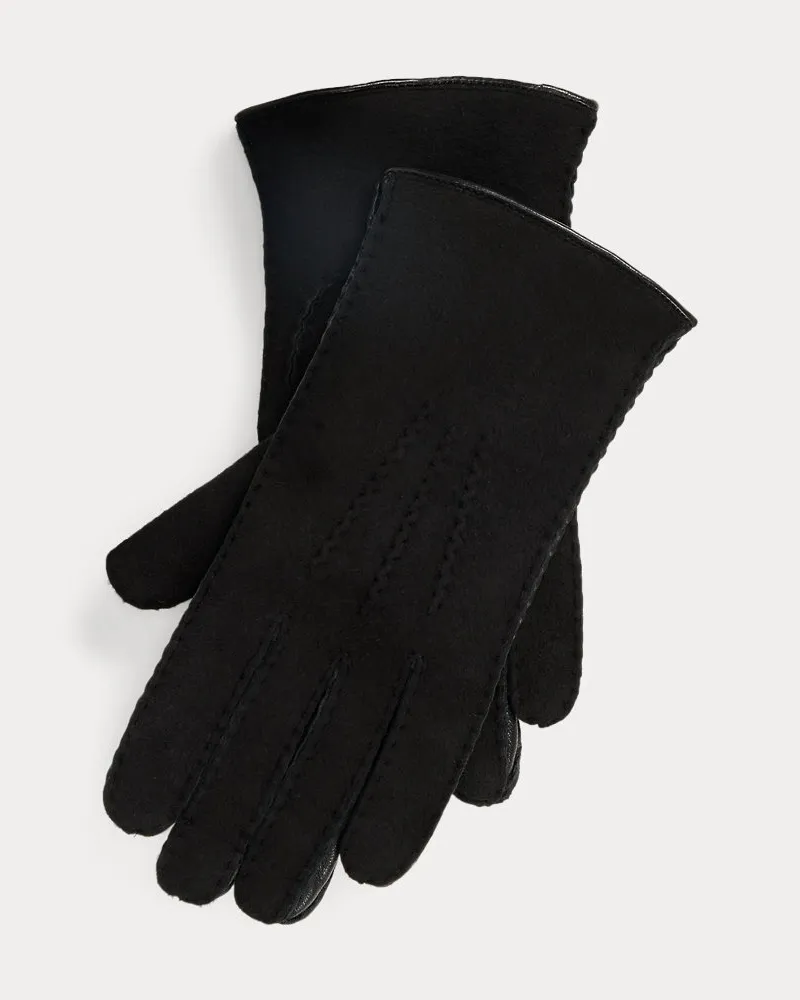 Ralph Lauren Lammfellhandschuhe mit Ziernähten Black