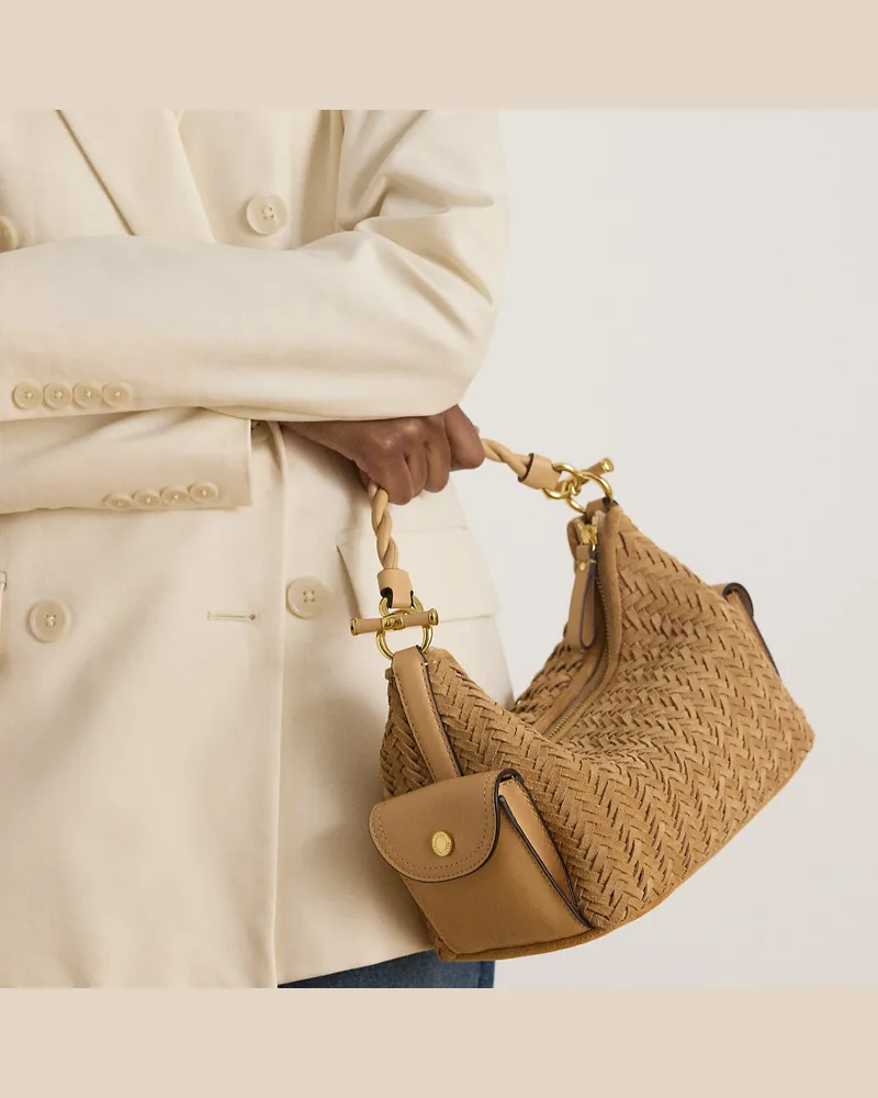 Ralph Lauren Kleine Wildleder-Schultertasche Blaike Tan