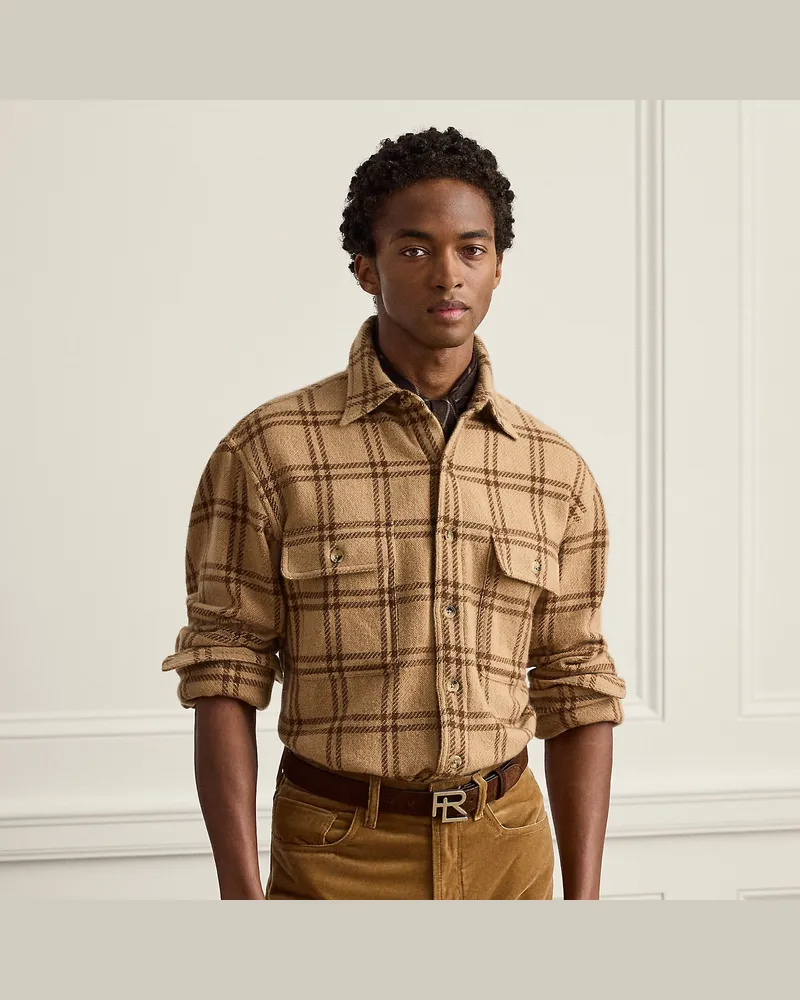 Ralph Lauren Kariertes Hemd aus Kaschmirtwill Brown
