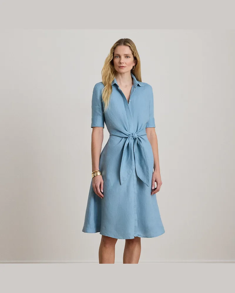 Ralph Lauren Leinenhemdkleid mit Bindedetail Blue