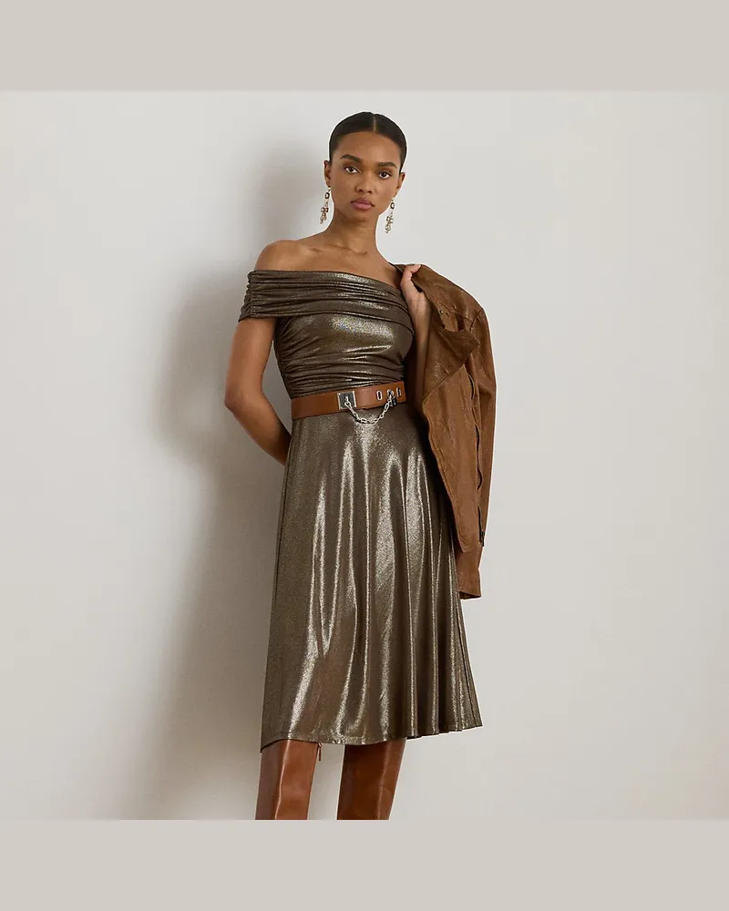 Ralph Lauren Schulterfreies Metallic-Cocktailkleid Gold