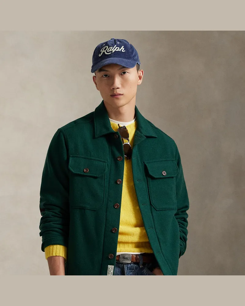 Ralph Lauren Twill-Hemdjacke mit Wildlederaufnäher Green