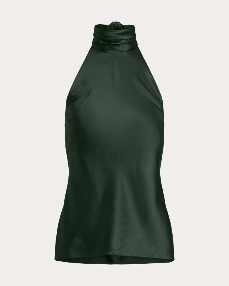 Ralph Lauren Stretch-Seidencharmeuse-Oberteil Chilton Green