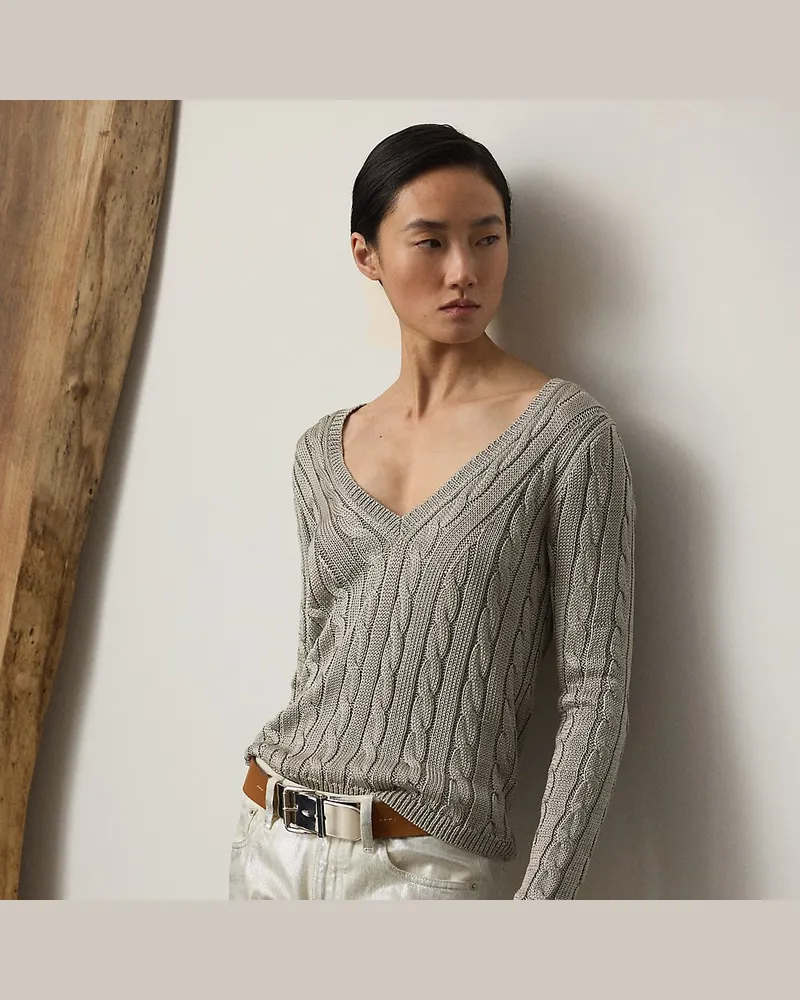 Ralph Lauren Seidenpullover mit Zopfmuster Cream