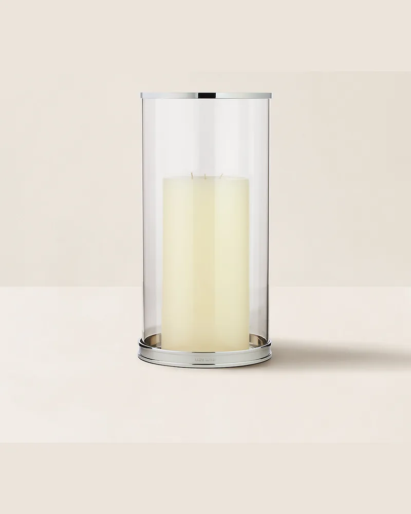 Ralph Lauren Home Großes modernes Windlicht Silver