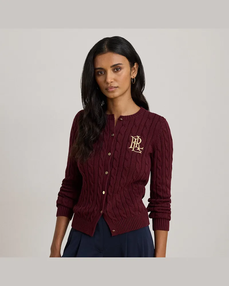 Ralph Lauren Baumwollstrickjacke mit Zopfmuster Red