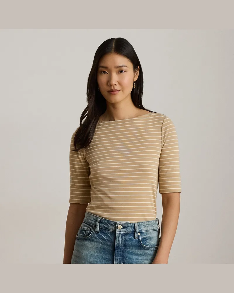 Ralph Lauren Baumwoll-T-Shirt mit U-Boot-Ausschnitt Cream