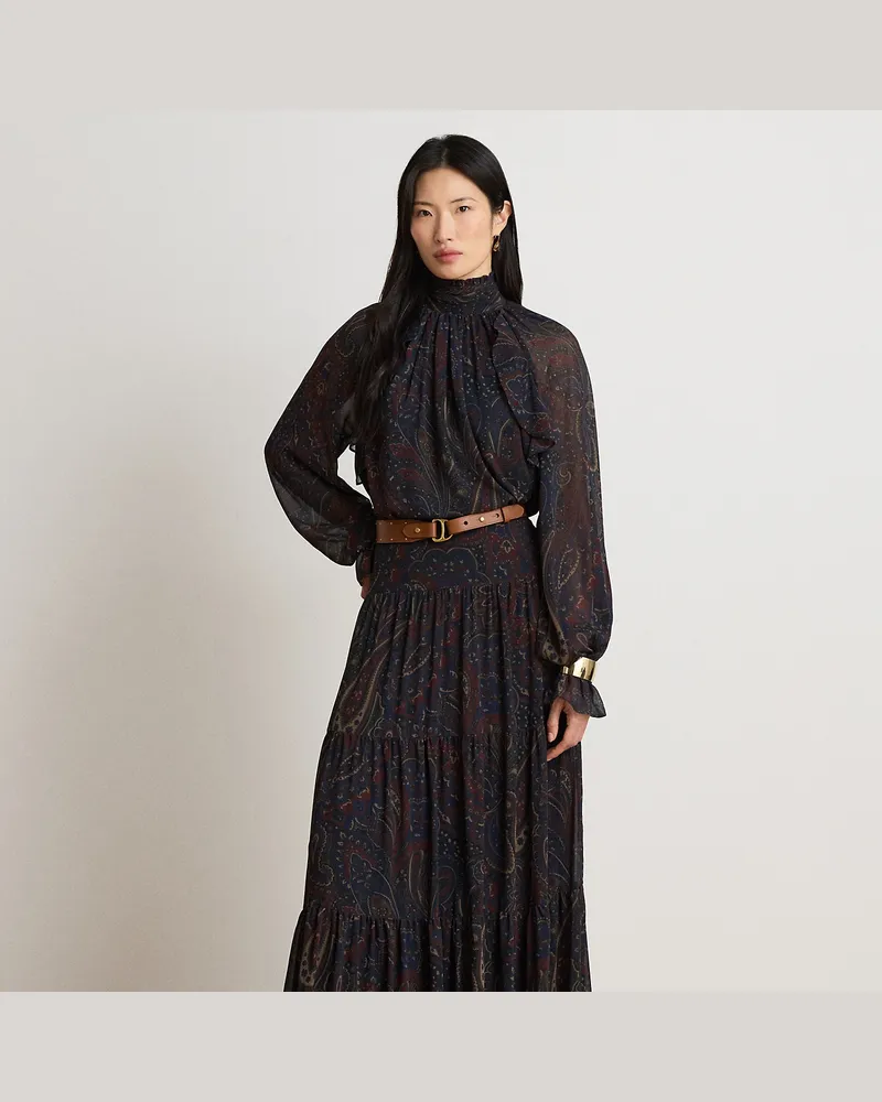 Ralph Lauren Paisley-Maxistufenrock aus Georgette Blue