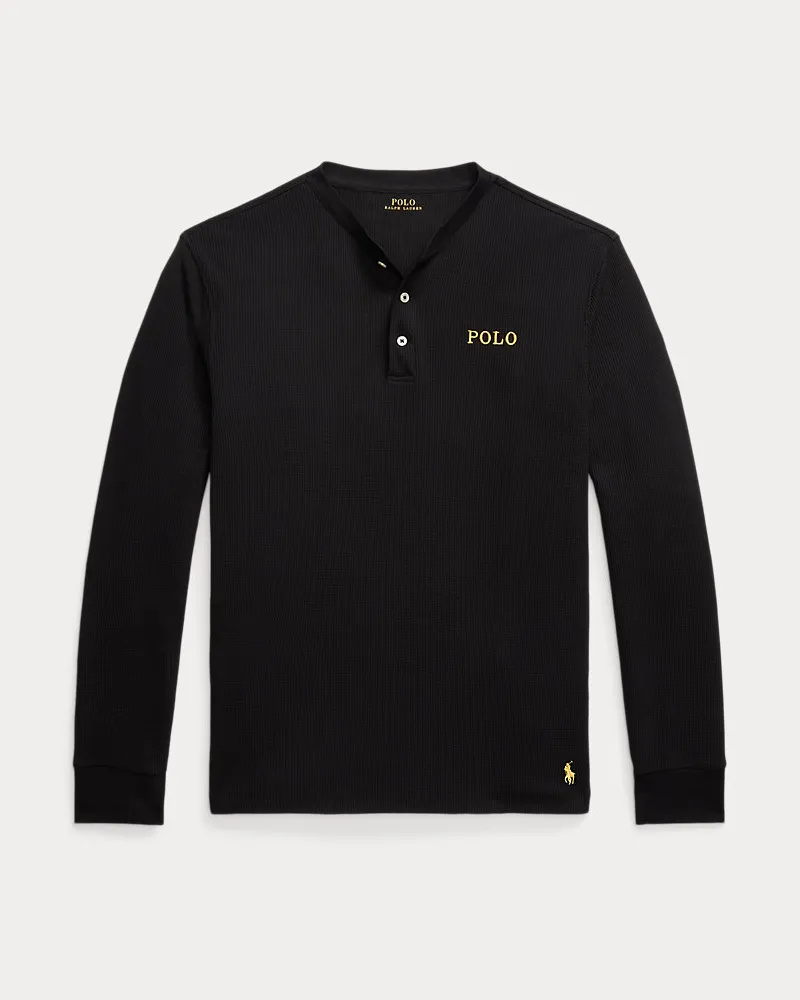 Ralph Lauren Henley-Nachthemd aus Waffelpiqué Black