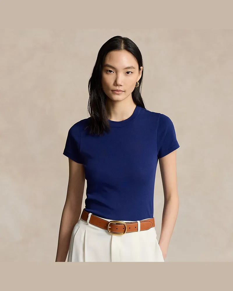 Ralph Lauren Geripptes Slim-Fit Baumwoll-T-Shirt Blue