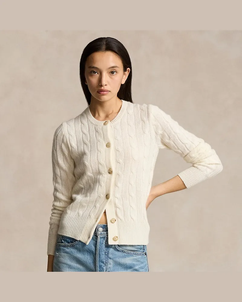 Ralph Lauren Rundhalsstrickjacke aus Kaschmir Cream